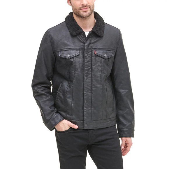 Faux-Leather Sherpa-Lined Trucker Jacket XL